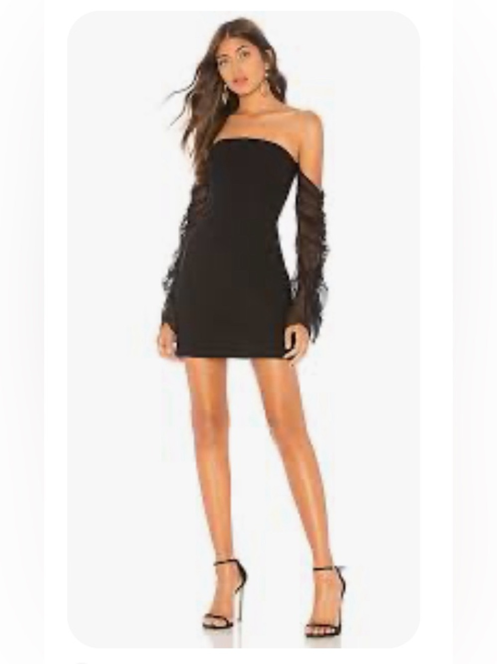 cinq a sept Black Strapless Mini Dress with Sheer Lace Sleeves